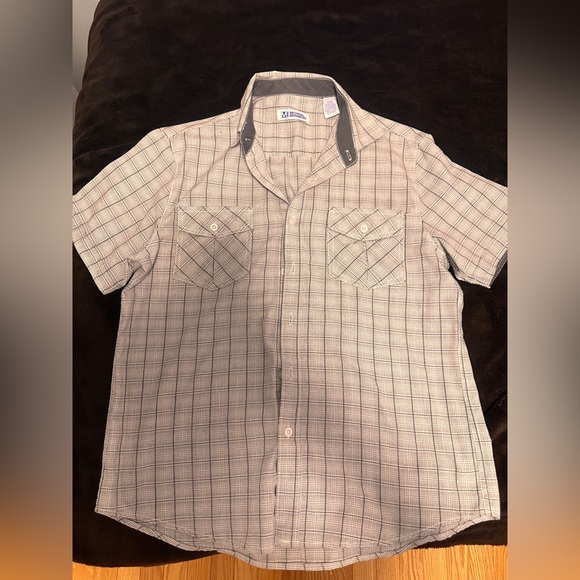 Micheal Brandon casual short sleeve button-down black and white mens shirt - Picture 1 of 2